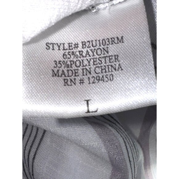 Fred David Womens Striped Button-Front Blouse With Tie Sleeves L White & Gray - Picture 2 of 8